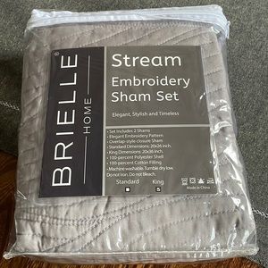 Brielle Embroidered Stream Sham Set by Brielle, 2 shams, King, Grey Gray, NWT